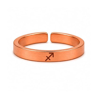 99.9% pure copper Sagittarius zodiac adjustable ring with rose gold finish