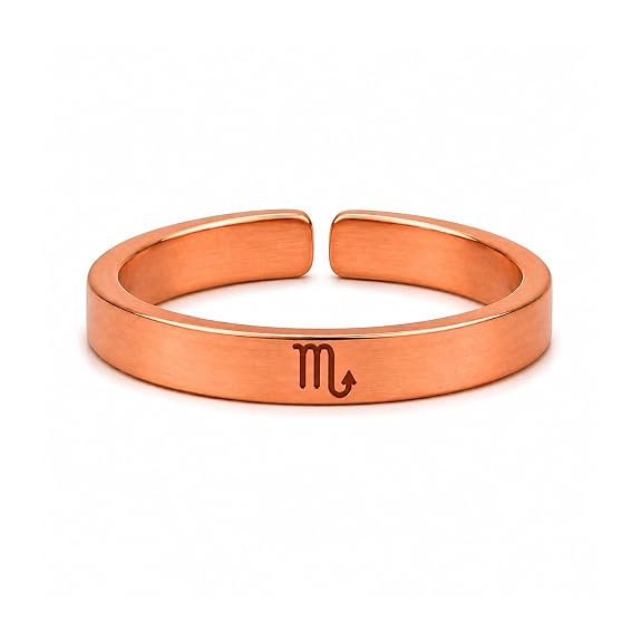 99.9% pure copper Scorpio zodiac adjustable ring with rose gold finish