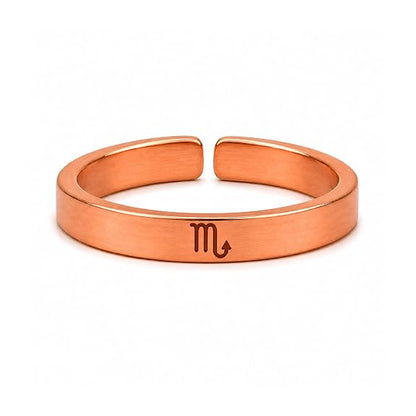 99.9% pure copper Scorpio zodiac adjustable ring with rose gold finish