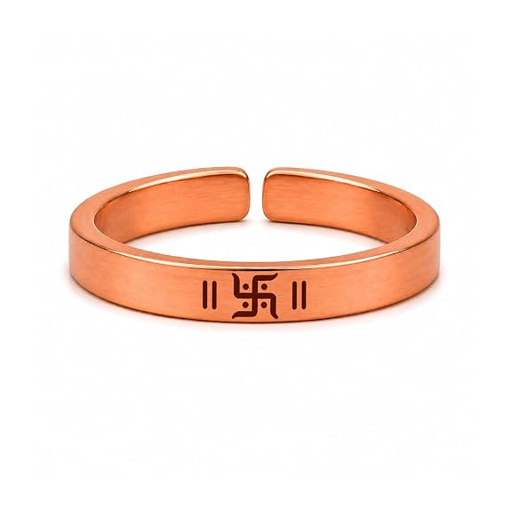 99.9% pure copper Swastik adjustable ring with rose gold finish