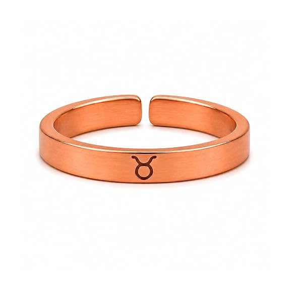 99.9% pure copper Taurus zodiac adjustable ring with rose gold finish