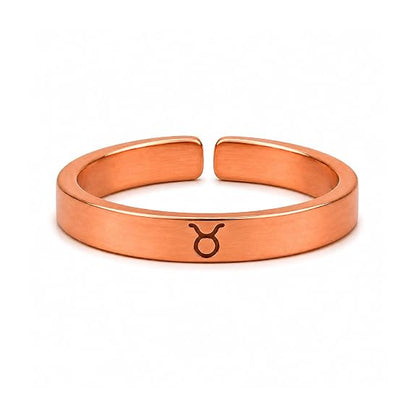99.9% pure copper Taurus zodiac adjustable ring with rose gold finish