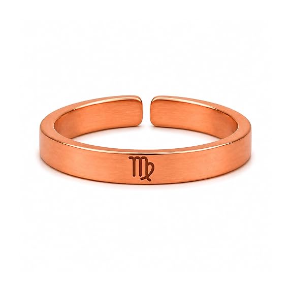 99.9% pure copper Virgo zodiac adjustable ring with rose gold finish