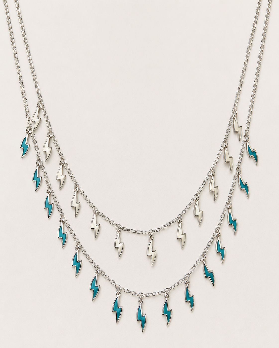 Silver-Toned Lightning Charm Layered Necklace for Women & Girl