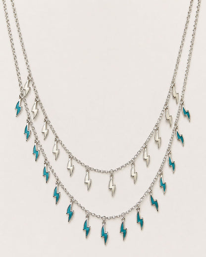 Silver-Toned Lightning Charm Layered Necklace for Women & Girl