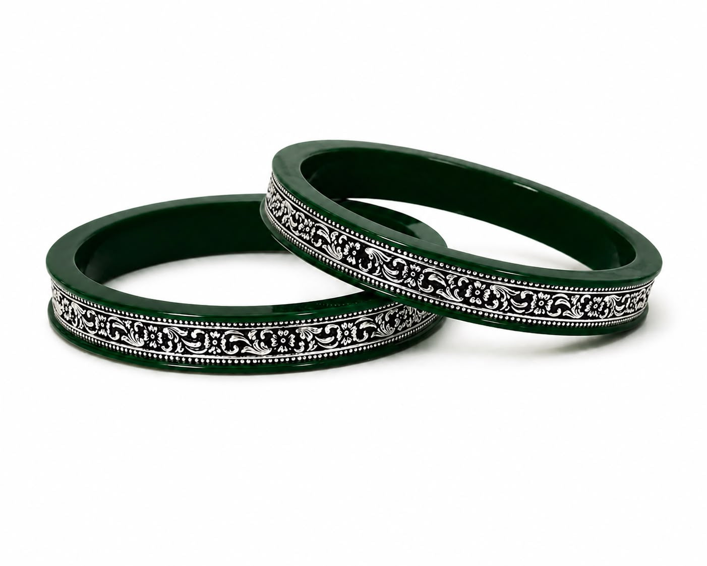 Traditional Sawan Green Floral Silver Bangles for Women | Hariyali Teej, Raksha Bandhan & Festive Jewellery by Madhaviya Jewels