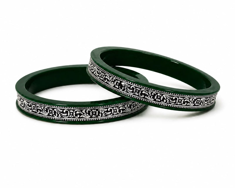 Traditional Sawan Green Floral Silver Bangles for Women | Hariyali Teej, Raksha Bandhan & Festive Jewellery by Madhaviya Jewels