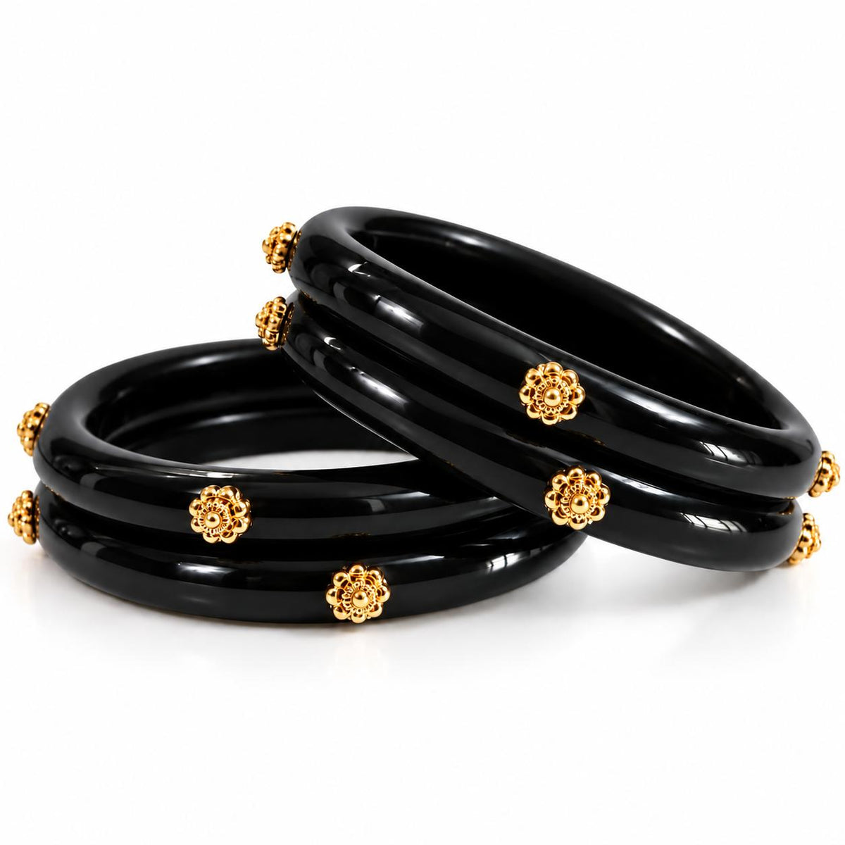 Original 99.5% Pure Silver 1 Micron Gold Plated Floral Bead Bangles | Madhaviya Jewels
