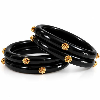 Original 99.5% Pure Silver 1 Micron Gold Plated Floral Bead Bangles | Madhaviya Jewels