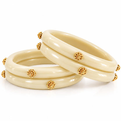 Original 99.5% Pure Silver 1 Micron Gold Plated Floral Bead Bangles | Madhaviya Jewels
