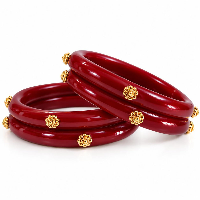 Original 99.5% Pure Silver 1 Micron Gold Plated Floral Bead Bangles | Madhaviya Jewels