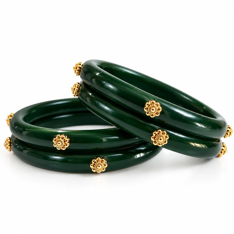 Original 99.5% Pure Silver 1 Micron Gold Plated Floral Bead Bangles | Madhaviya Jewels