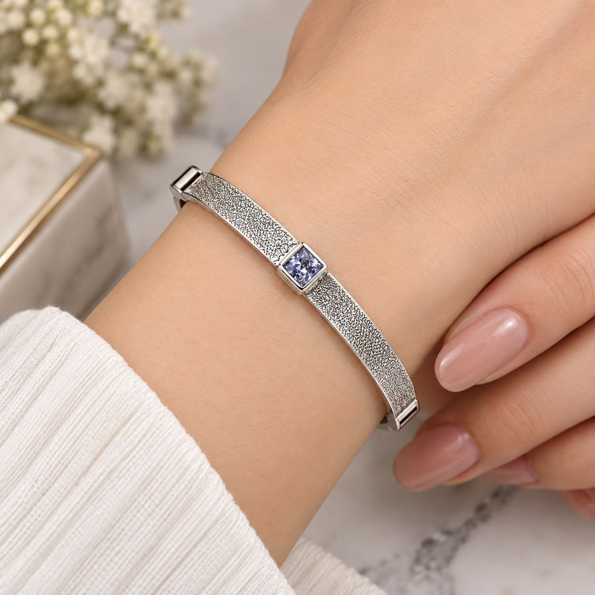 Silver Solitaire Bangle |99.5% Pure Silver | Premium Handcrafted Bangle