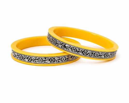Sawan Green Floral Silver Bangles for Women | Traditional Designer Chudi | Madhaviya Jewels