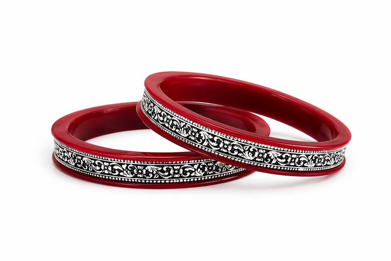 Floral Original 99.5% Pure Silver Bangles for Women | Traditional Designer Chudi | Madhaviya Jewels