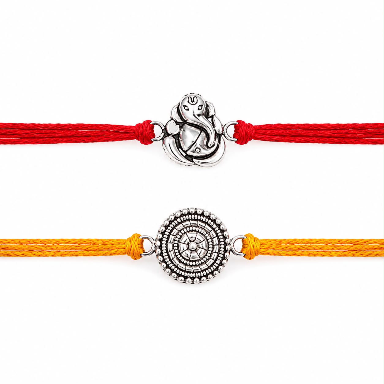 99.5% Pure Silver Sudarshan Chakra Rakhi for Brother | Adjustable Yellow Thread Rakhi | Spiritual Raksha Bandhan Gift | Handmade Rakhi | Madhaviya Jewels