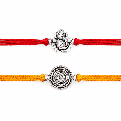 99.5% Pure Silver Sudarshan Chakra Rakhi for Brother | Adjustable Yellow Thread Rakhi | Spiritual Raksha Bandhan Gift | Handmade Rakhi | Madhaviya Jewels