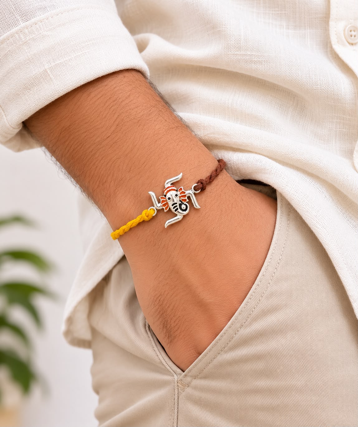 Silver Ganesha Swastik Rakhi for Brother | Premium Designer Rakhi | Madhaviya Jewels