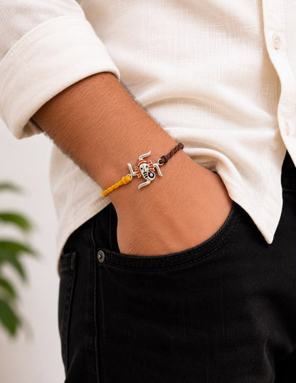 Silver Ganesha Swastik Rakhi for Brother worn on wrist | Designer Raksha Bandhan Rakhi by Madhaviya Jewels