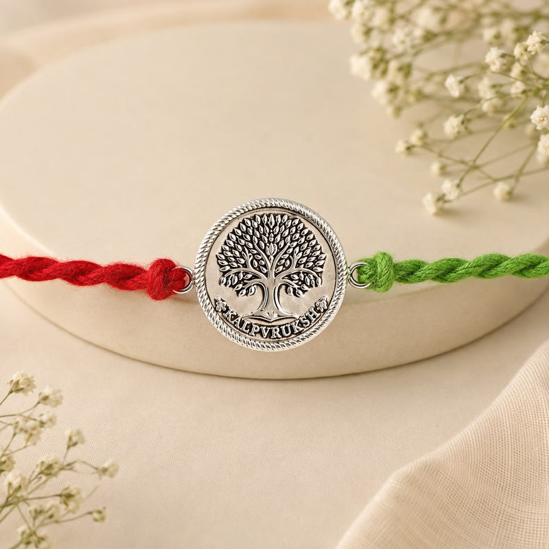 Kalpvraksh 99.5% Pure Silver Rakhi for Brother | Premium Raksha Bandhan Rakhi | Authenticity Certificate | Madhaviya Jewels