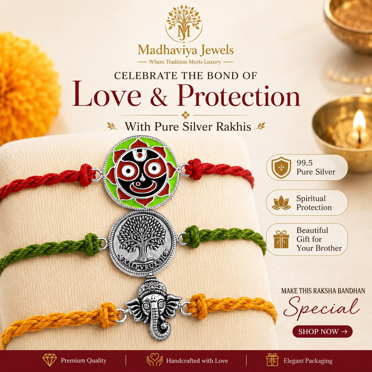 Shri Jagannath 99.5% Pure Silver Rakhi for Brother | Handcrafted Divine Raksha Bandhan Rakhi | Premium Gift Box | Madhaviya Jewels