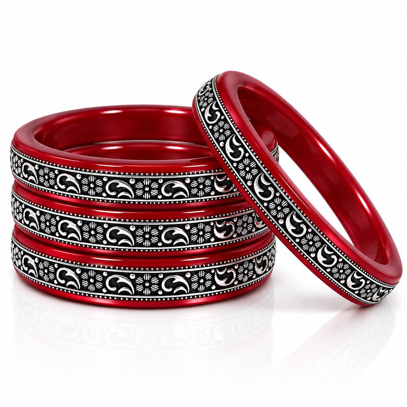 Original 99.5% Pure Silver Floral Pack Of 4 Designer Bangle | Traditional Rajasthani Bangle|