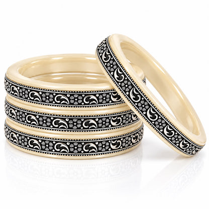 Original 99.5% Pure Silver Floral Pack Of 4 Designer Bangle | Traditional Rajasthani Bangle|