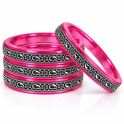 Original 99.5% Pure Silver Floral Pack Of 4 Designer Bangle | Traditional Rajasthani Bangle|
