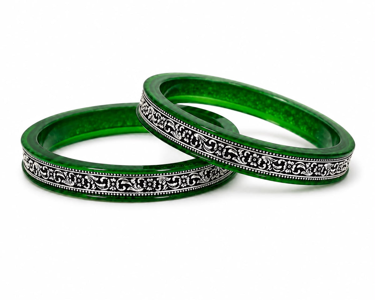 Floral Original 99.5% Pure Silver Bangles for Women | Traditional Designer Chudi | Madhaviya Jewels